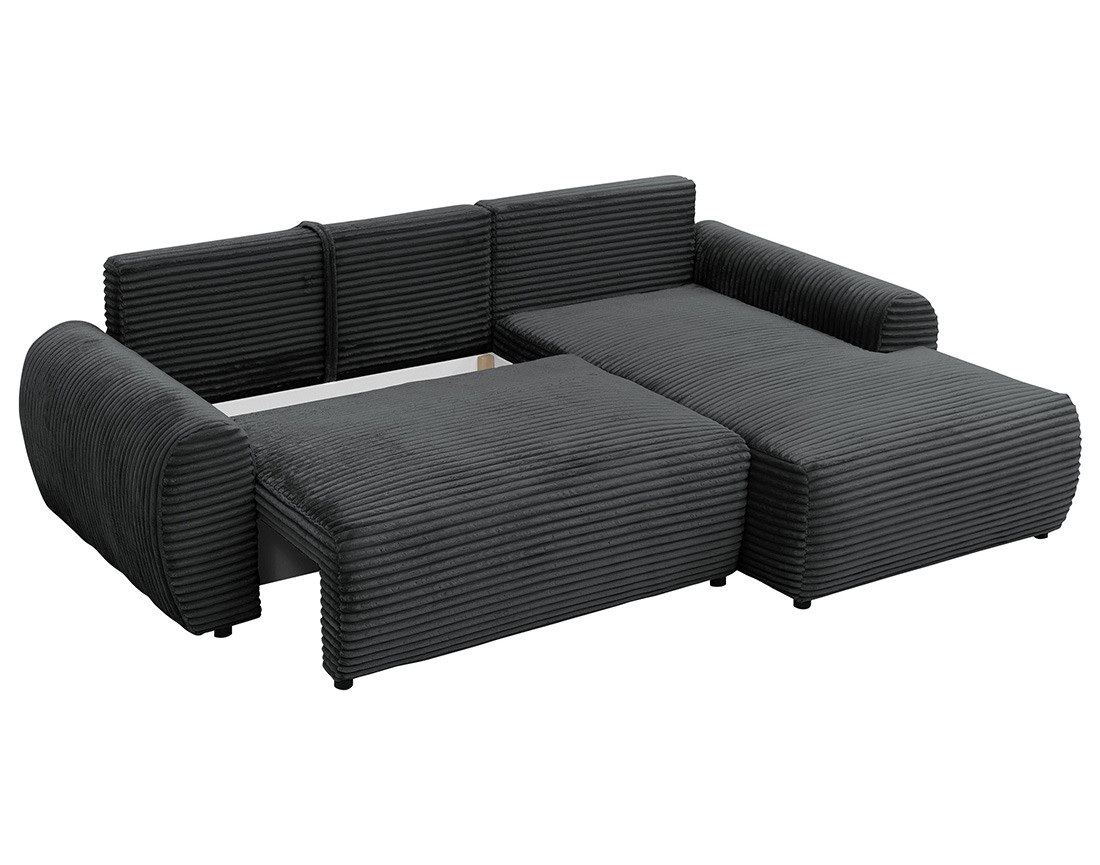Canapé d'angle droit 4 places convertible avec coffre en velours côtelé grosses côtes Silvano
