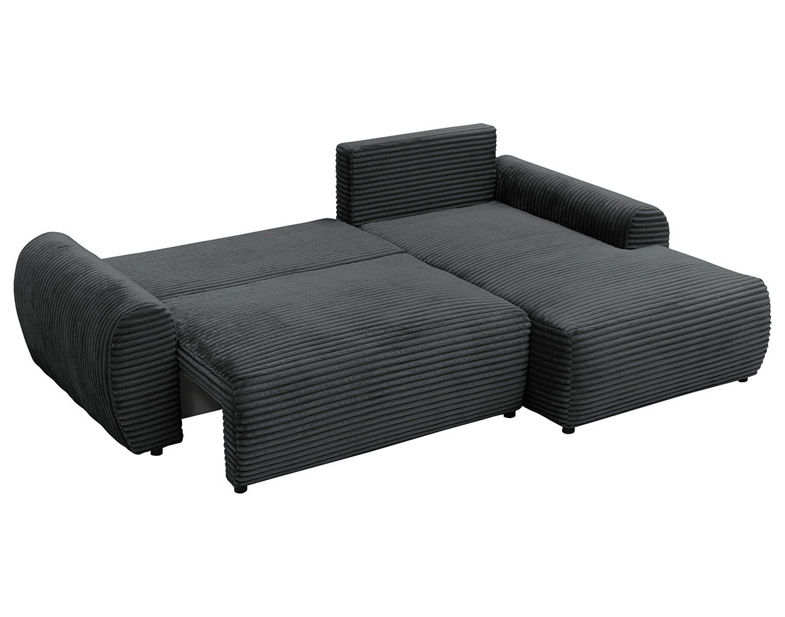 Canapé d'angle droit 4 places convertible avec coffre en velours côtelé grosses côtes Silvano
