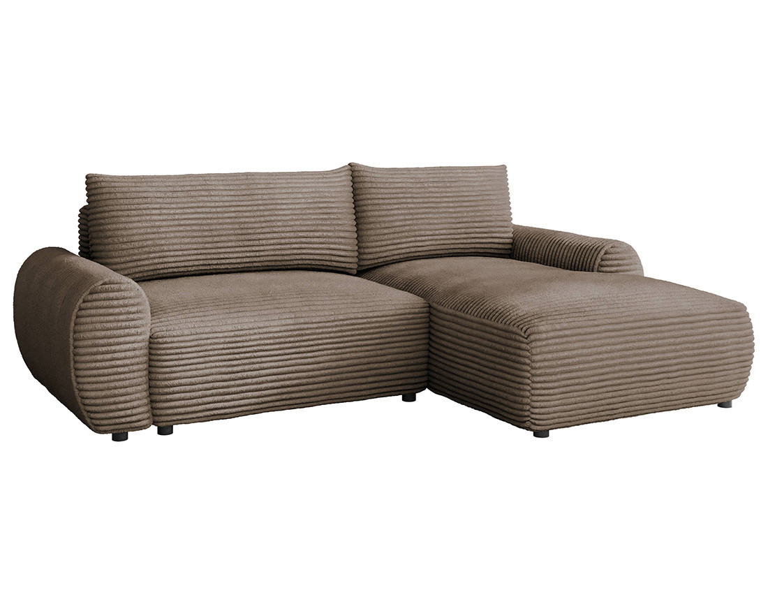 Canapé d'angle droit 4 places convertible avec coffre en velours côtelé grosses côtes Silvano