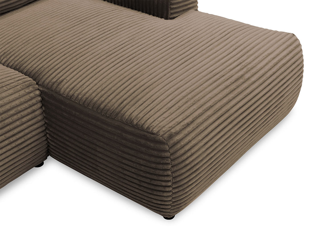 Canapé d'angle droit 4 places convertible avec coffre en velours côtelé grosses côtes Silvano