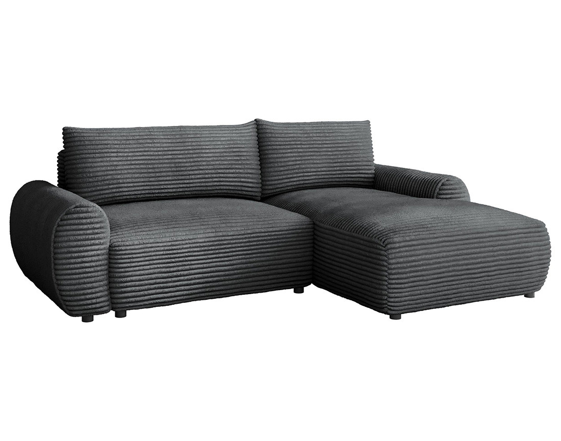 Canapé d'angle droit 4 places convertible avec coffre en velours côtelé grosses côtes Silvano