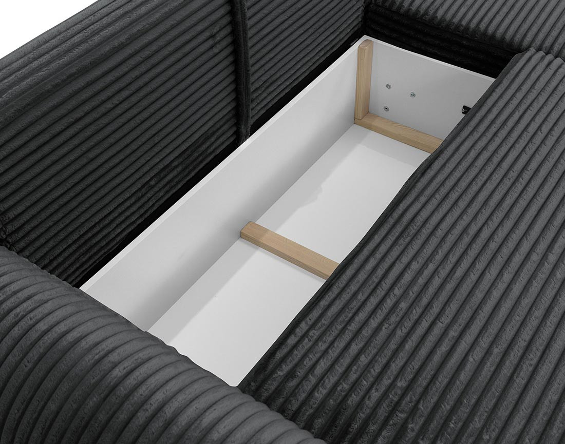 Canapé d'angle droit 4 places convertible avec coffre en velours côtelé grosses côtes Silvano