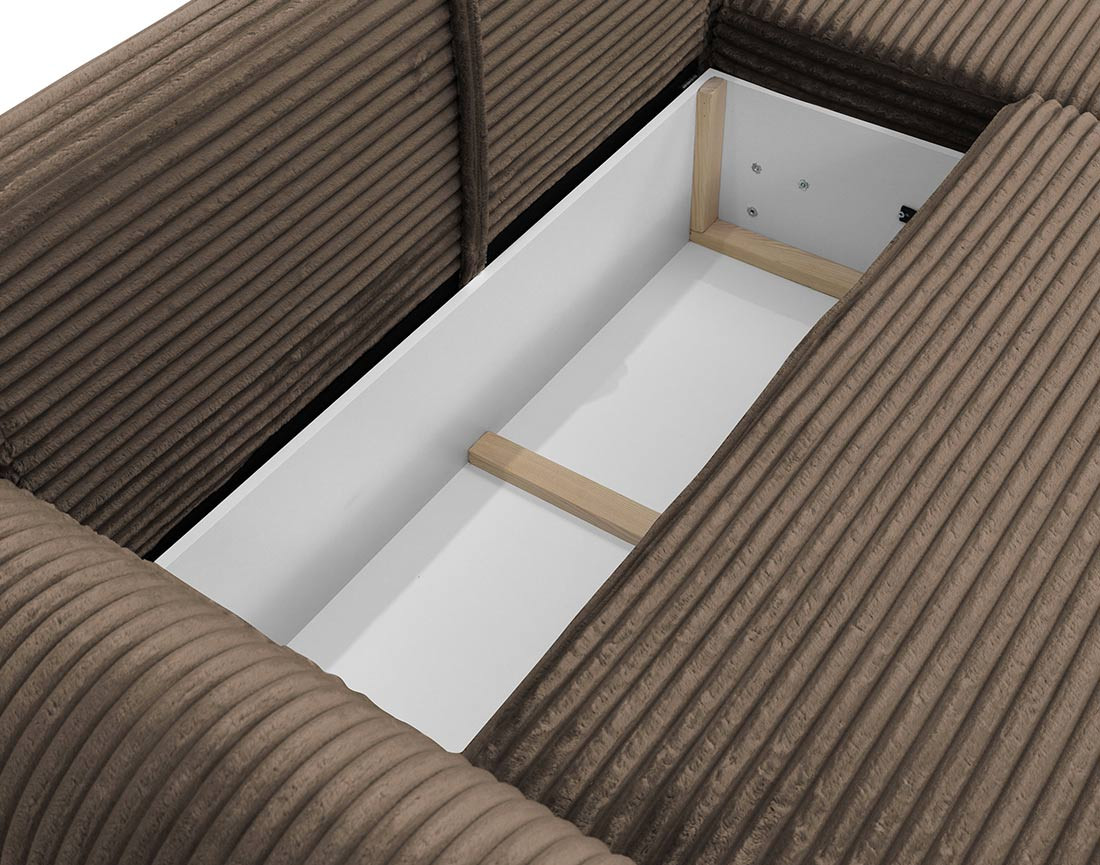 Canapé d'angle droit 4 places convertible avec coffre en velours côtelé grosses côtes Silvano