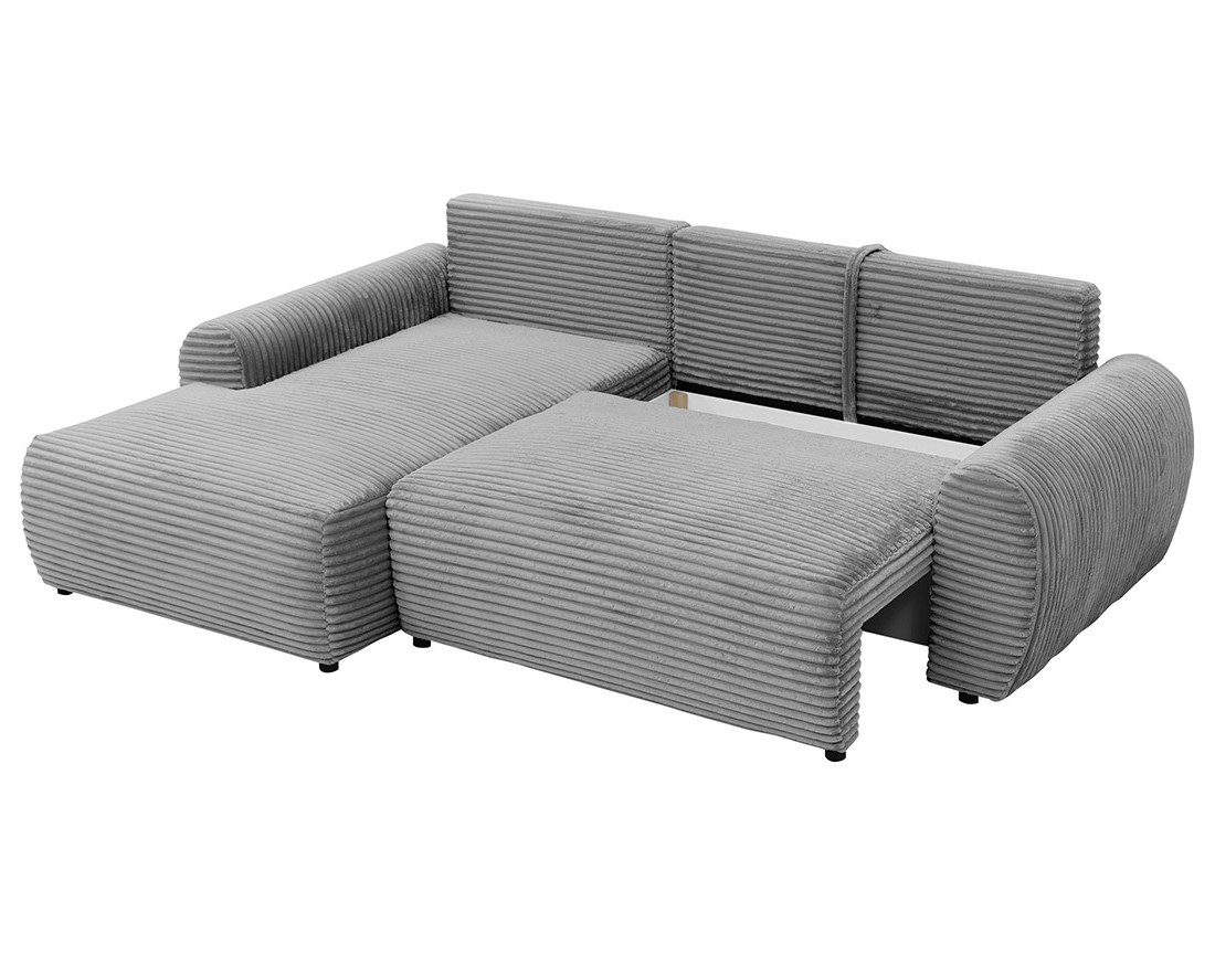 Canapé d'angle gauche 4 places convertible avec coffre en velours côtelé grosses côtes Silvano