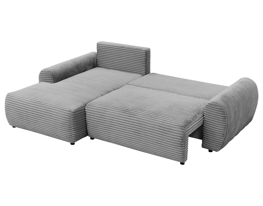 Canapé d'angle gauche 4 places convertible avec coffre en velours côtelé grosses côtes Silvano