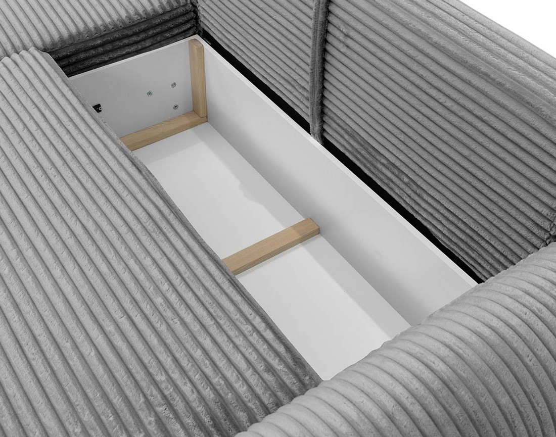 Canapé d'angle gauche 4 places convertible avec coffre en velours côtelé grosses côtes Silvano