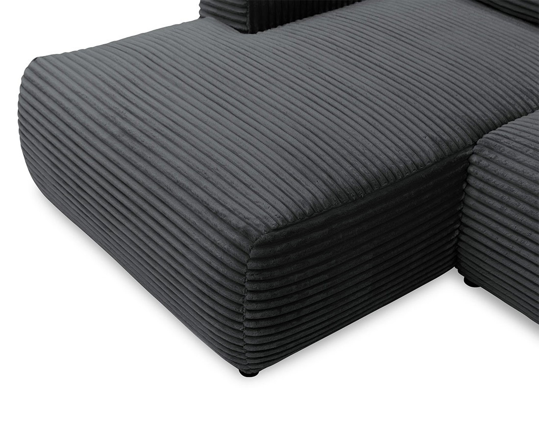 Canapé d'angle gauche 4 places convertible avec coffre en velours côtelé grosses côtes Silvano