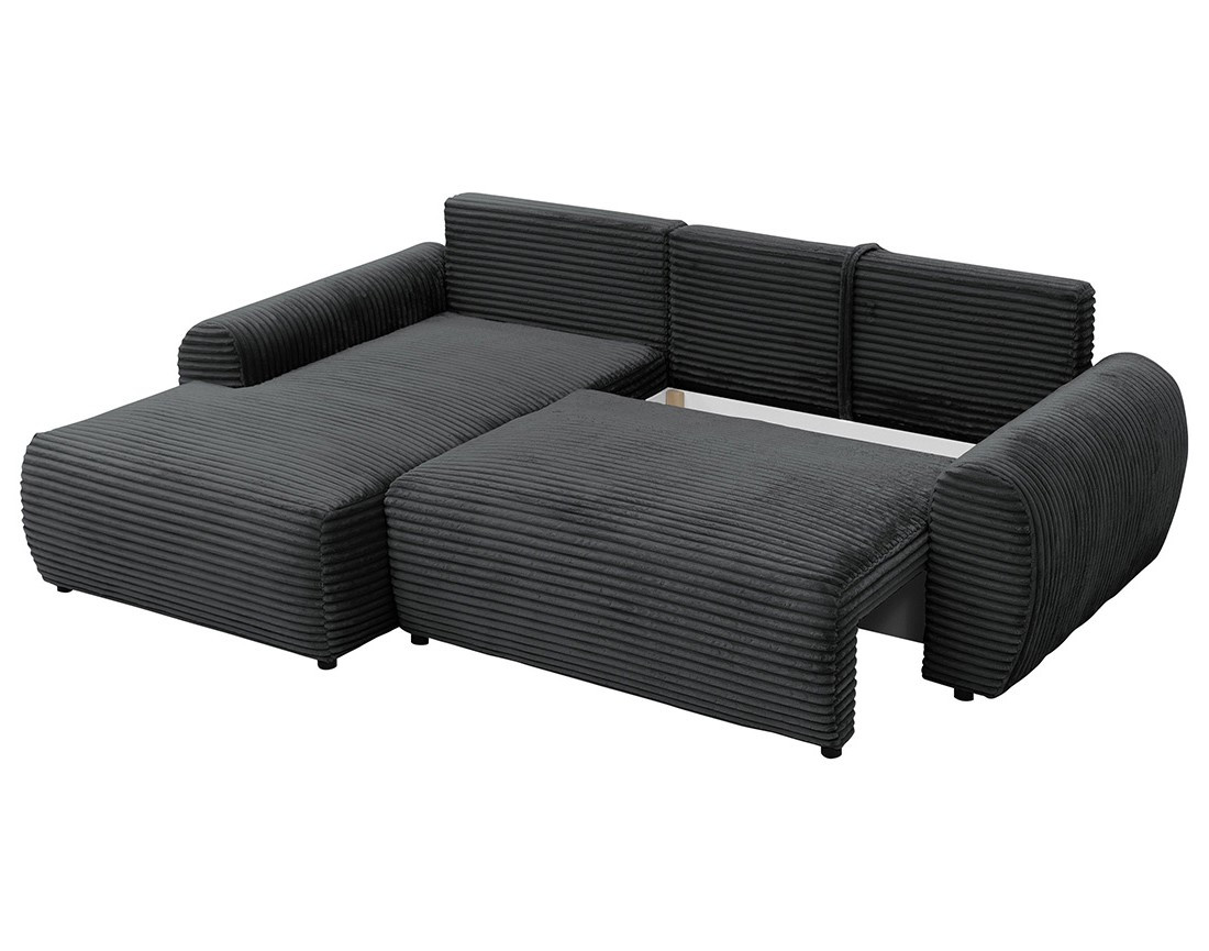 Canapé d'angle gauche 4 places convertible avec coffre en velours côtelé grosses côtes Silvano