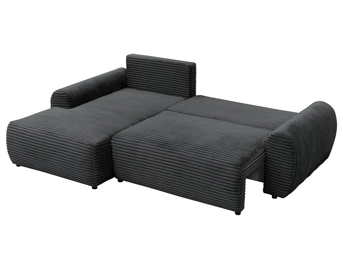 Canapé d'angle gauche 4 places convertible avec coffre en velours côtelé grosses côtes Silvano