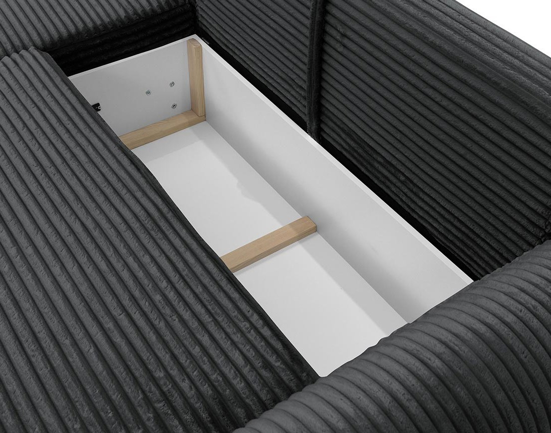 Canapé d'angle gauche 4 places convertible avec coffre en velours côtelé grosses côtes Silvano