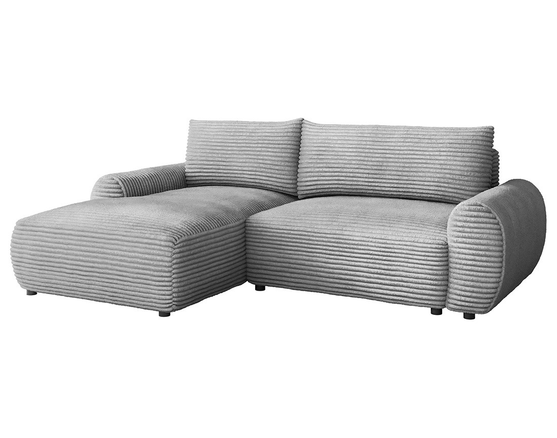 Canapé d'angle gauche 4 places convertible avec coffre en velours côtelé grosses côtes Silvano