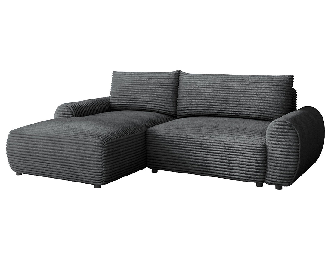 Canapé d'angle gauche 4 places convertible avec coffre en velours côtelé grosses côtes Silvano