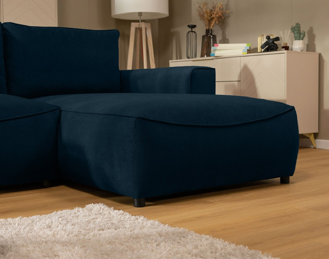 Canapé d'angle droit 4 places convertible avec coffre en tissu texturé Aurelia