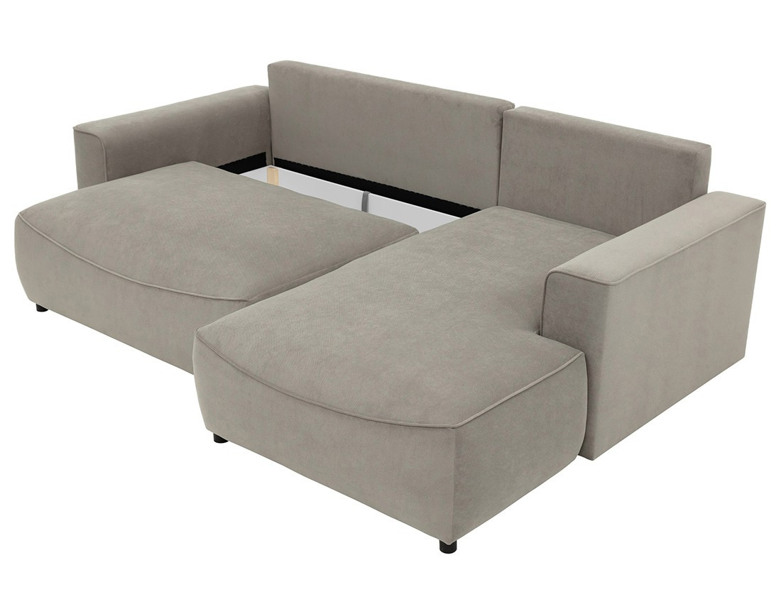 Canapé d'angle droit 4 places convertible avec coffre en tissu texturé Aurelia