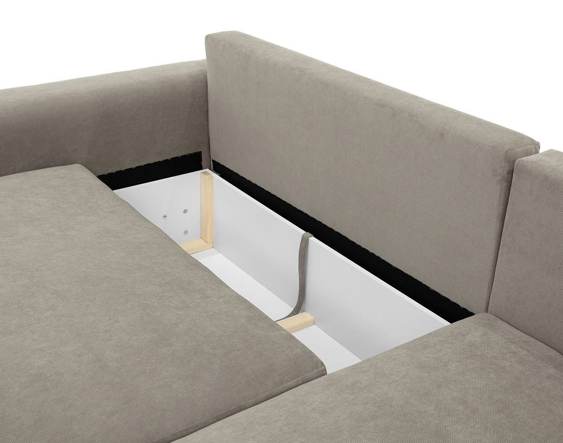 Canapé d'angle droit 4 places convertible avec coffre en tissu texturé Aurelia