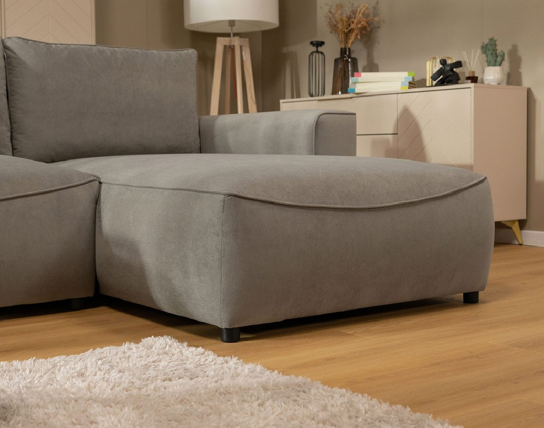 Canapé d'angle droit 4 places convertible avec coffre en tissu texturé Aurelia
