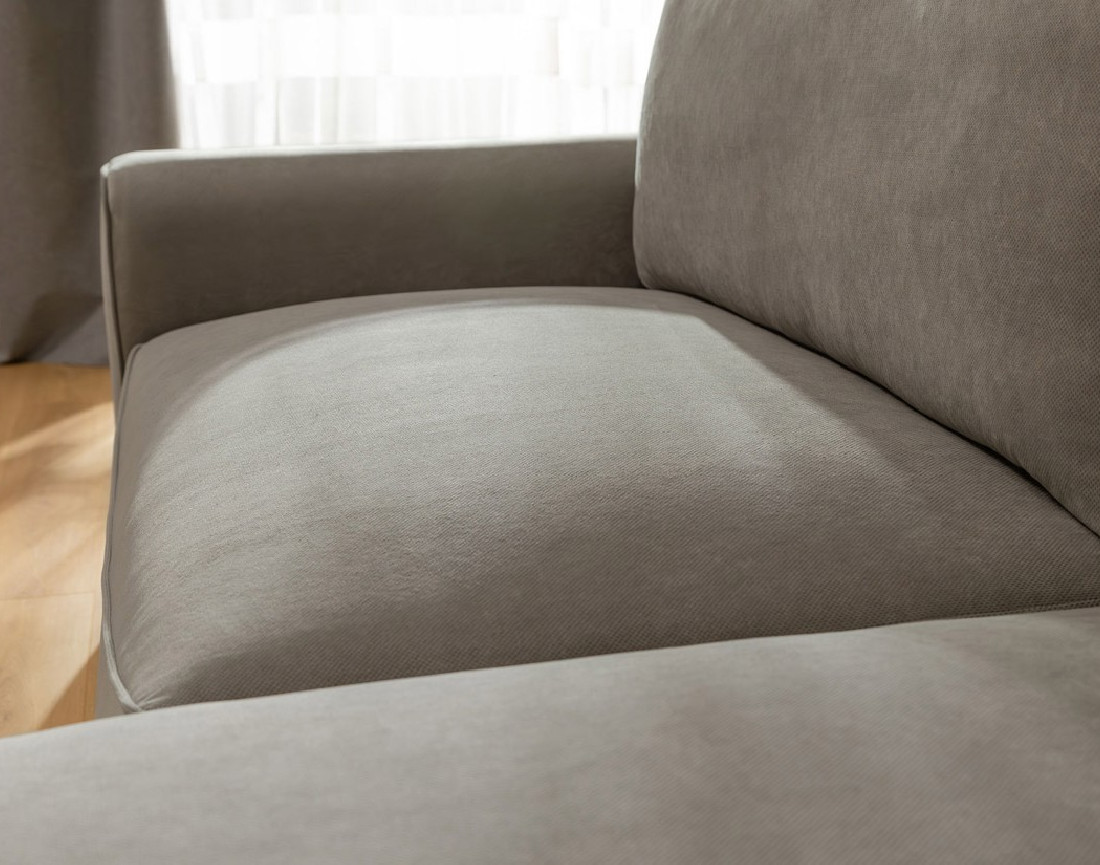 Canapé d'angle droit 4 places convertible avec coffre en tissu texturé Aurelia