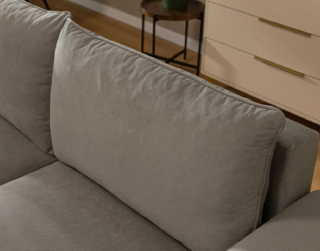 Canapé d'angle droit 4 places convertible avec coffre en tissu texturé Aurelia