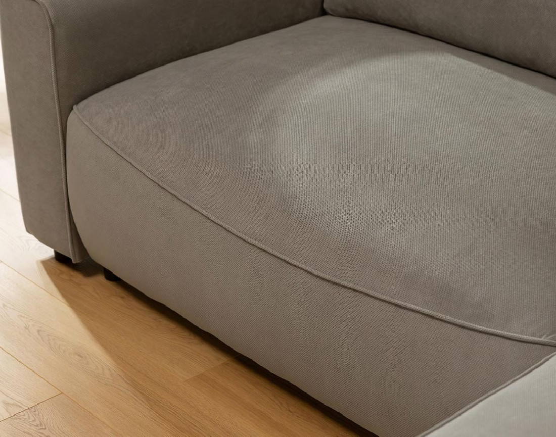 Canapé d'angle droit 4 places convertible avec coffre en tissu texturé Aurelia