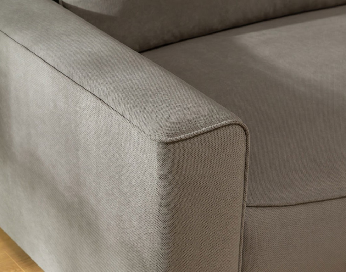 Canapé d'angle droit 4 places convertible avec coffre en tissu texturé Aurelia