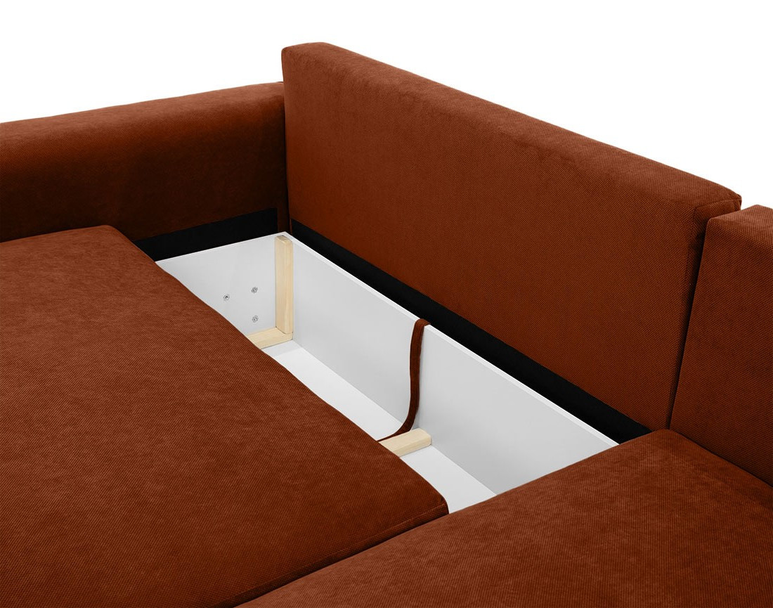 Canapé d'angle droit 4 places convertible avec coffre en tissu texturé Aurelia