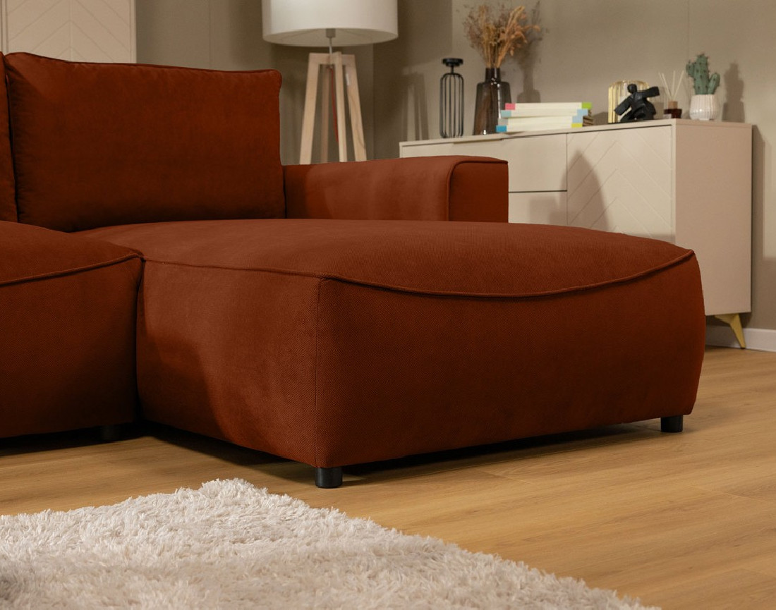 Canapé d'angle droit 4 places convertible avec coffre en tissu texturé Aurelia