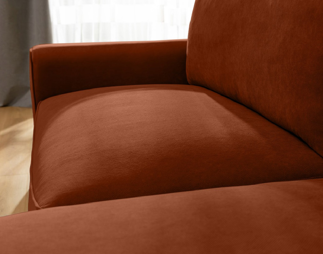 Canapé d'angle droit 4 places convertible avec coffre en tissu texturé Aurelia