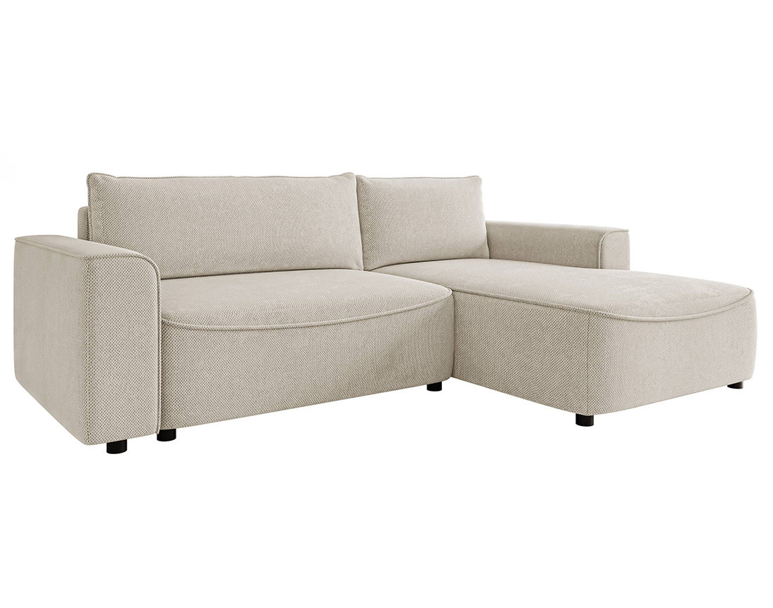 Canapé d'angle droit 4 places convertible avec coffre en tissu texturé Aurelia