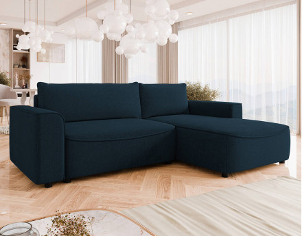 Canapé d'angle droit 4 places convertible avec coffre en tissu texturé Aurelia