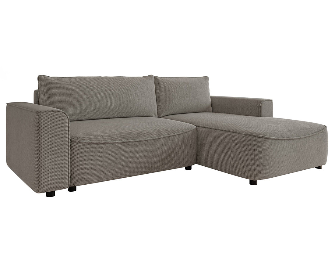 Canapé d'angle droit 4 places convertible avec coffre en tissu texturé Aurelia