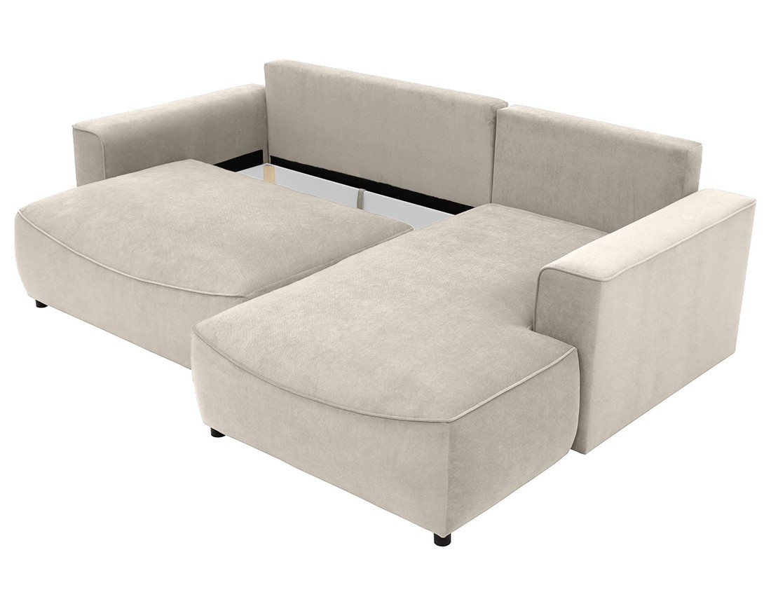 Canapé d'angle droit 4 places convertible avec coffre en tissu texturé Aurelia