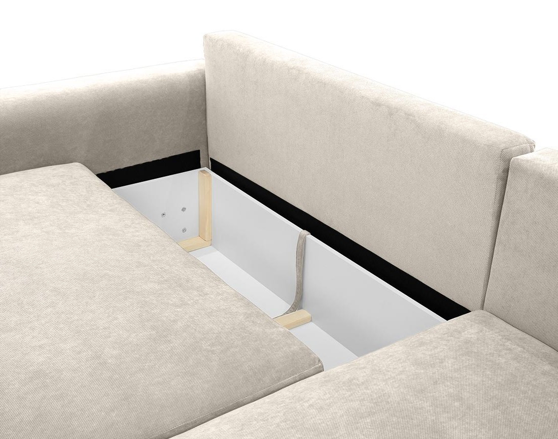 Canapé d'angle droit 4 places convertible avec coffre en tissu texturé Aurelia