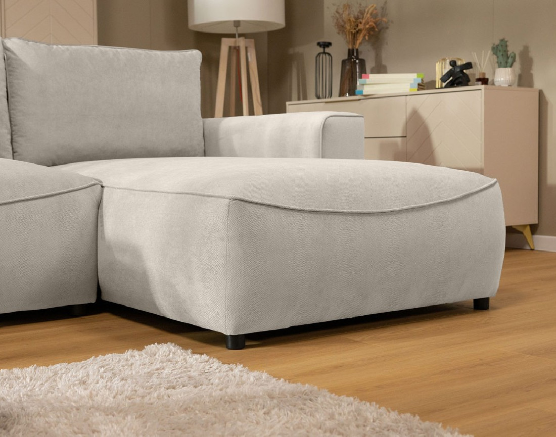 Canapé d'angle droit 4 places convertible avec coffre en tissu texturé Aurelia