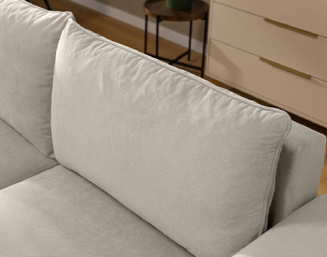 Canapé d'angle droit 4 places convertible avec coffre en tissu texturé Aurelia