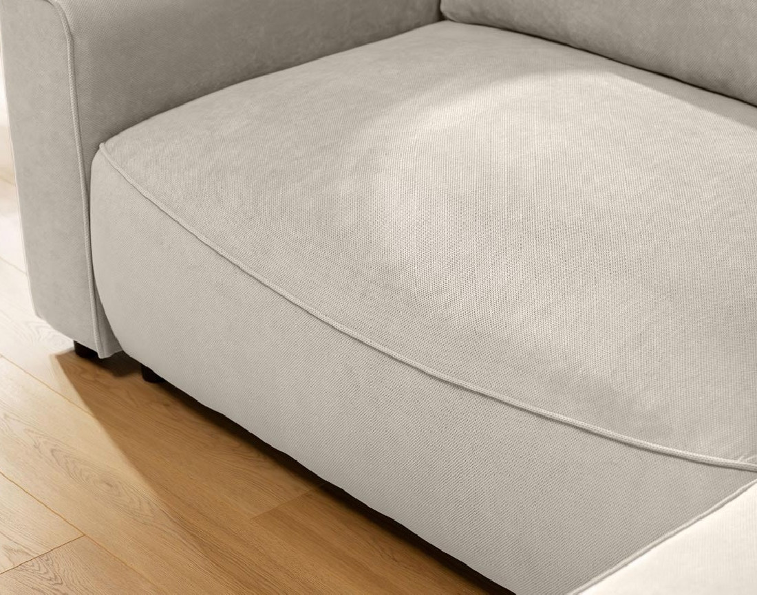 Canapé d'angle droit 4 places convertible avec coffre en tissu texturé Aurelia