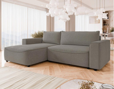 Canapé d'angle gauche 4 places convertible avec coffre en tissu texturé Aurelia