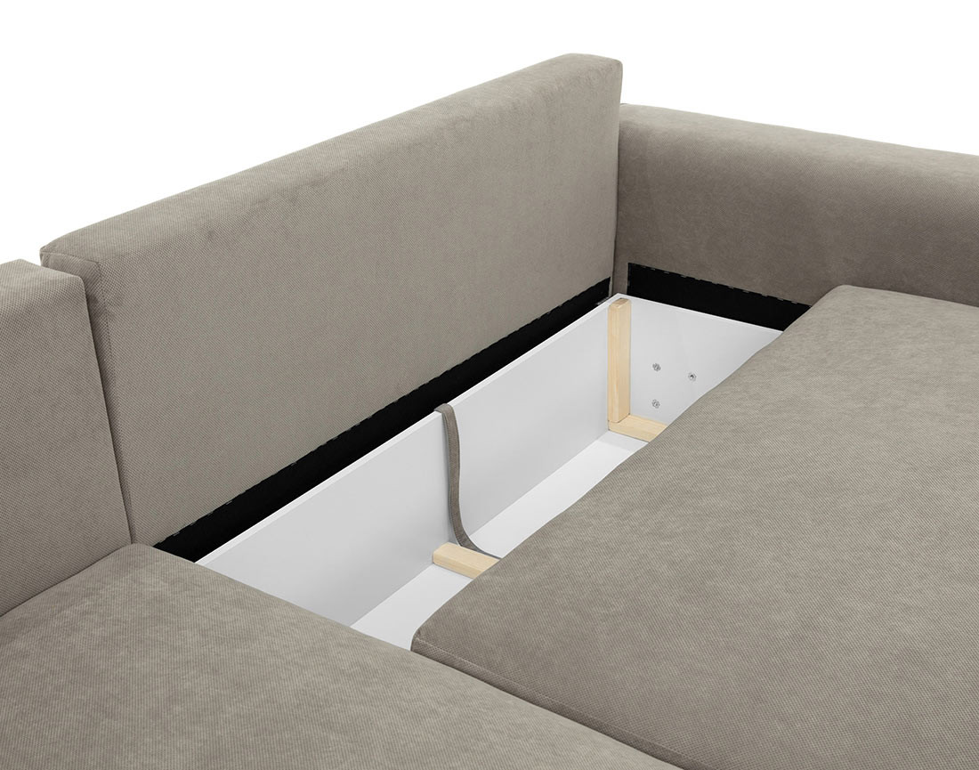 Canapé d'angle gauche 4 places convertible avec coffre en tissu texturé Aurelia