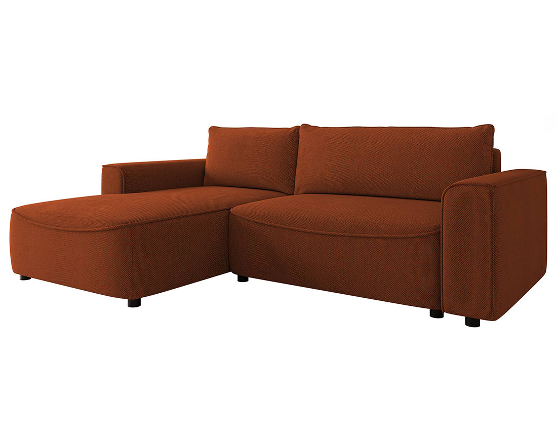 Canapé d'angle gauche 4 places convertible avec coffre en tissu texturé Aurelia