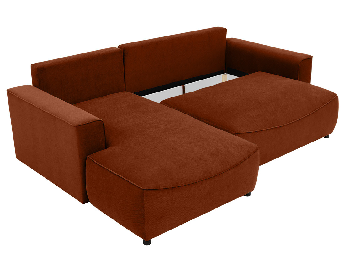 Canapé d'angle gauche 4 places convertible avec coffre en tissu texturé Aurelia