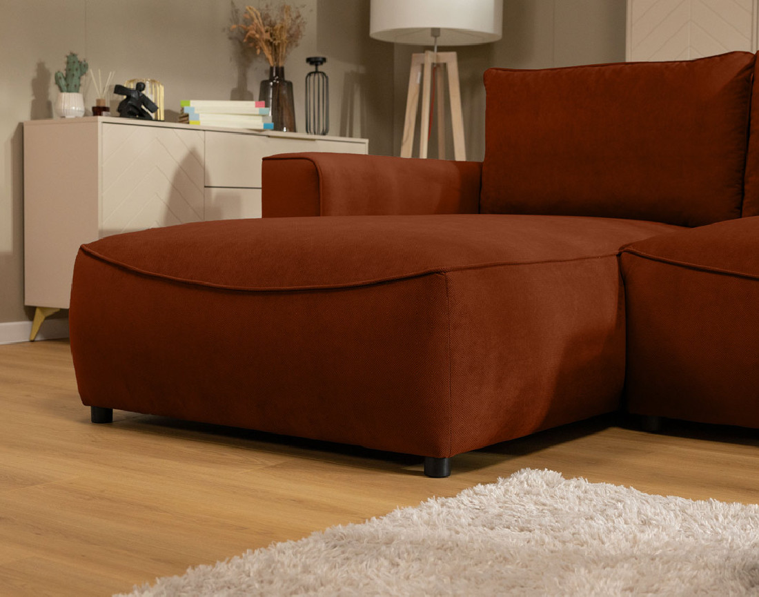 Canapé d'angle gauche 4 places convertible avec coffre en tissu texturé Aurelia