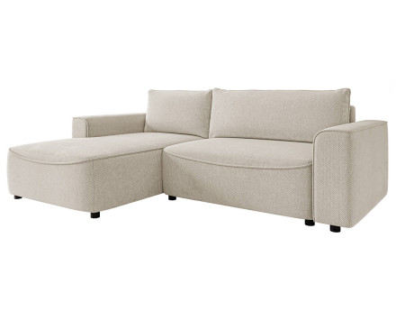 Canapé d'angle gauche 4 places convertible avec coffre en tissu texturé Aurelia