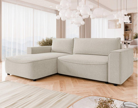 Canapé d'angle gauche 4 places convertible avec coffre en tissu texturé Aurelia