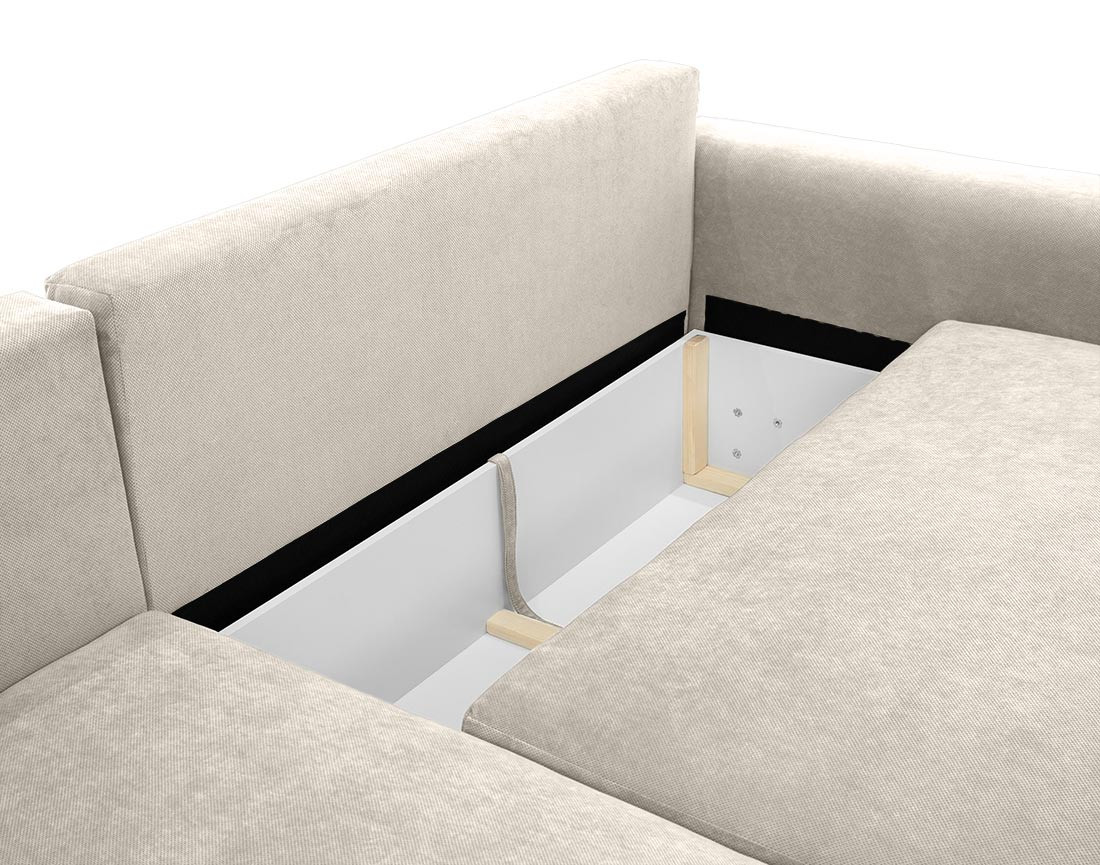 Canapé d'angle gauche 4 places convertible avec coffre en tissu texturé Aurelia