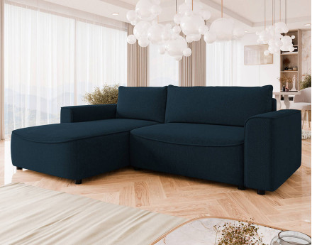 Canapé d'angle gauche 4 places convertible avec coffre en tissu texturé Aurelia