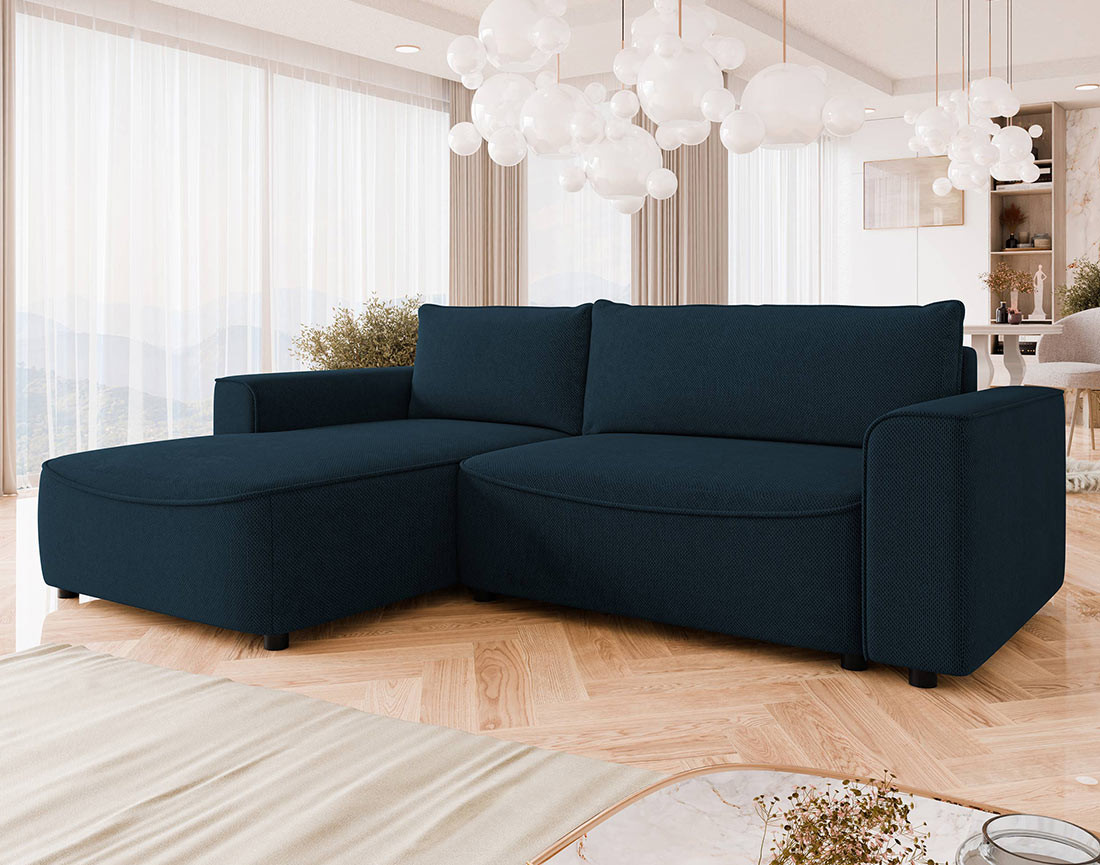 Canapé d'angle gauche 4 places convertible avec coffre en tissu texturé Aurelia