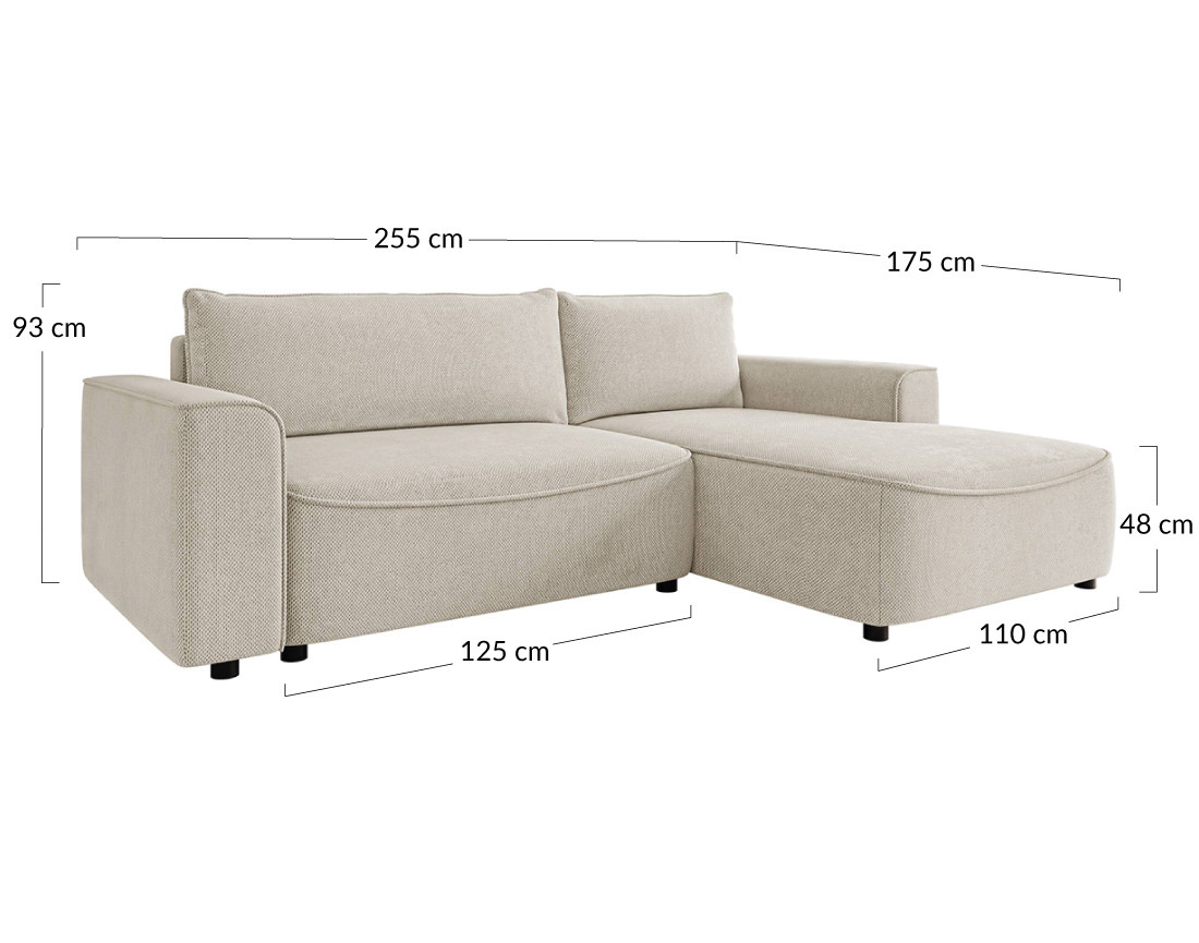 Canapé d'angle droit 4 places convertible avec coffre en tissu texturé Aurelia