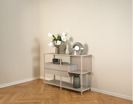 Étagère filaire métal avec plaquage en bois blanchi avec tiroirs 114 cm gris Anthea