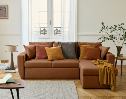 Canapé d'angle réversible 4 places convertible avec coffre en simili Astoria