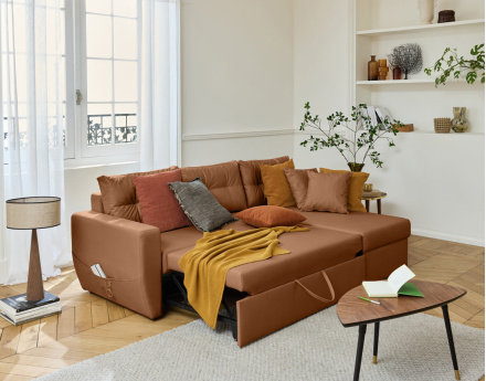 Canapé d'angle réversible 4 places convertible avec coffre en simili Astoria