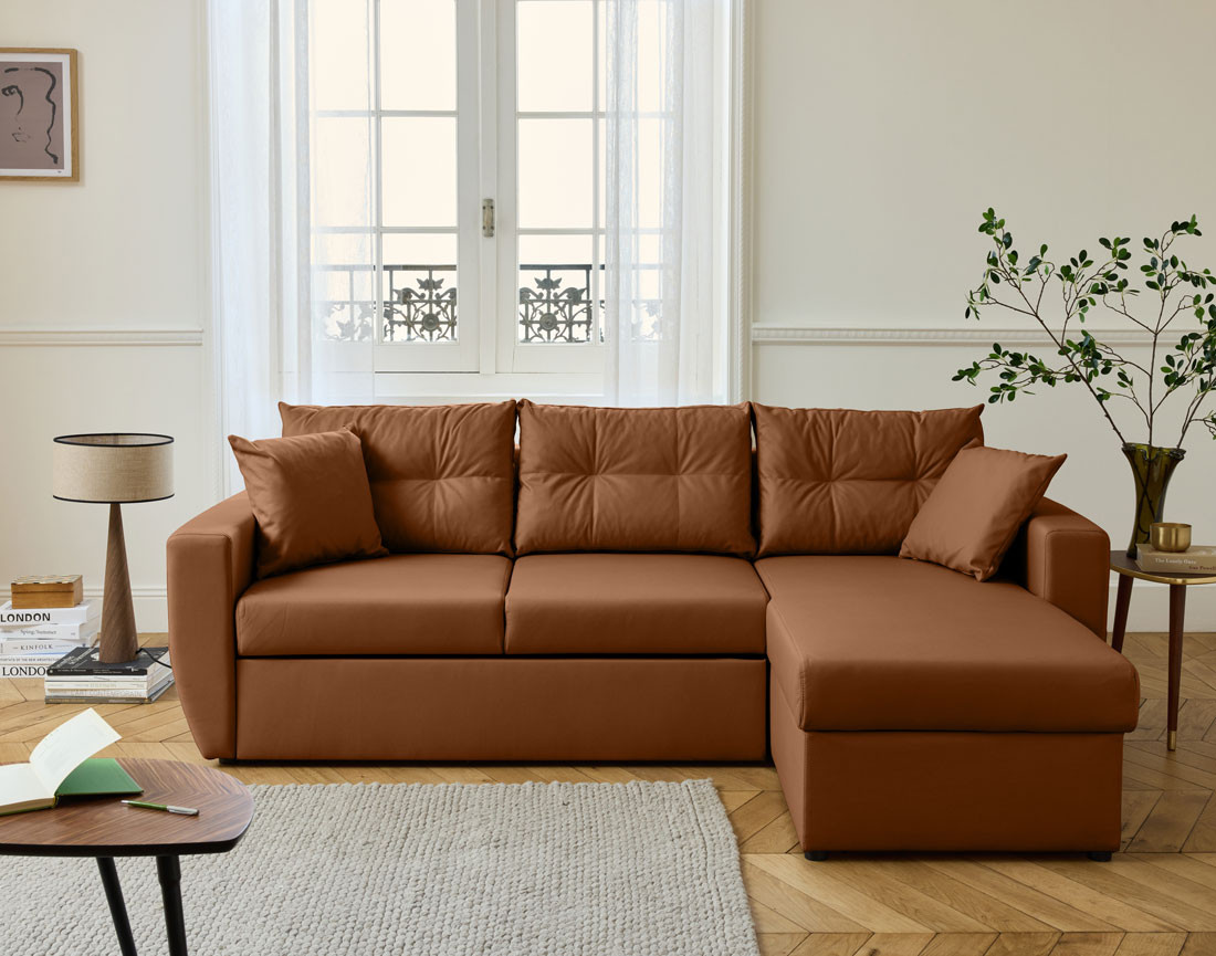 Canapé d'angle réversible 4 places convertible avec coffre en simili Astoria